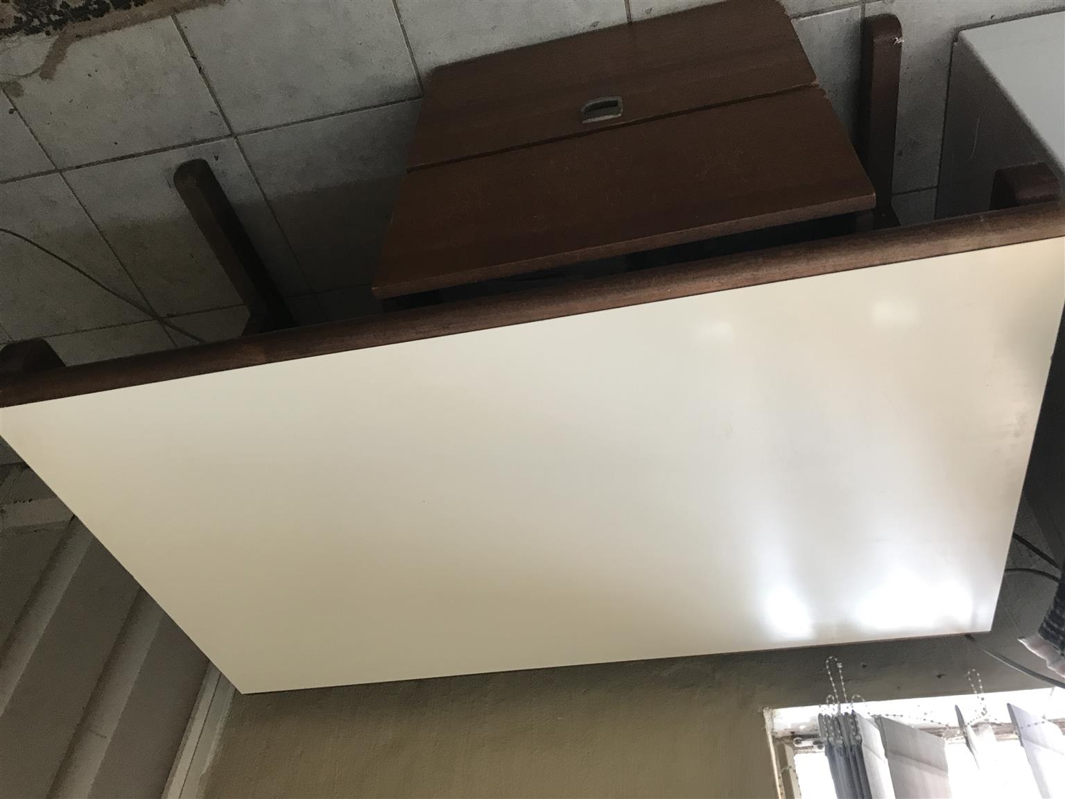 Heavy Solid Wood Student Computer Office Desk With Movable 2 Tier Credenza And Chair On Castors Junk Mail