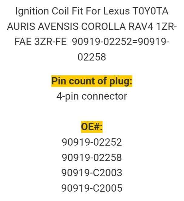 Set off 4 Toyota 4 pin Ignition Coils - Private Seller