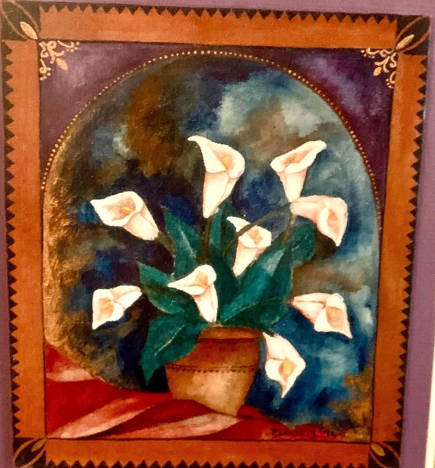 Very large Peter Lessing oil painting with colourful frame