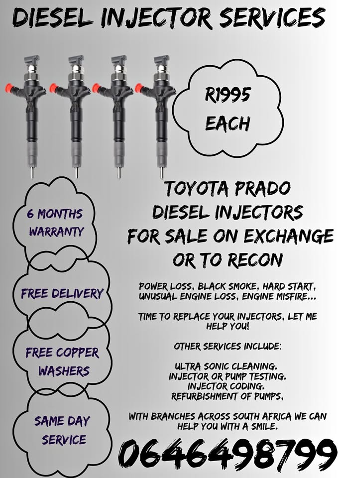 TOYOTA DIESEL INJECTORS FOR SALE ON EXCHANGE OR RECON WITH 6 MONTHS WARRANTY - Private Seller TOYOTA DIESEL INJECTORS FOR SALE ON EXCHANGE OR RECON WITH 6 MONTHS WARRANTY - Private Seller