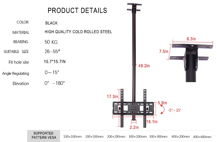 TV Ceiling Wall Mount Bracket, Full Motion Cantilever Bracket 26-55 inches. NEW