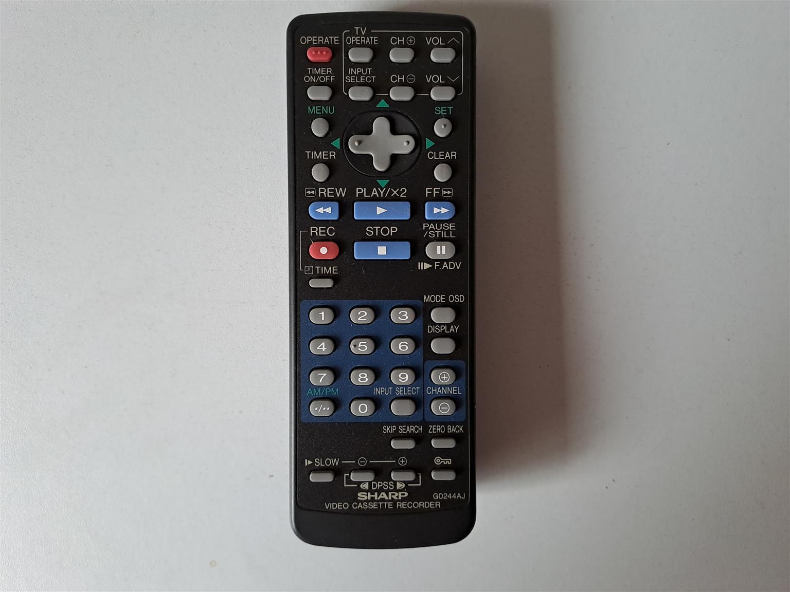 Remote Control SHARP G0244AJ for Video Cassette Recorder. In good working Condit