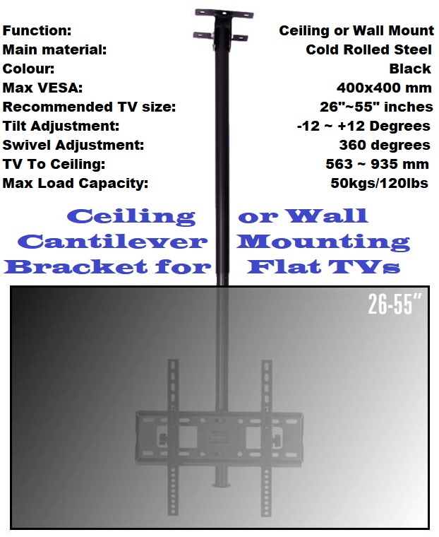 TV Ceiling Wall Mount Bracket, Full Motion Cantilever Bracket 26-55 inches. NEW
