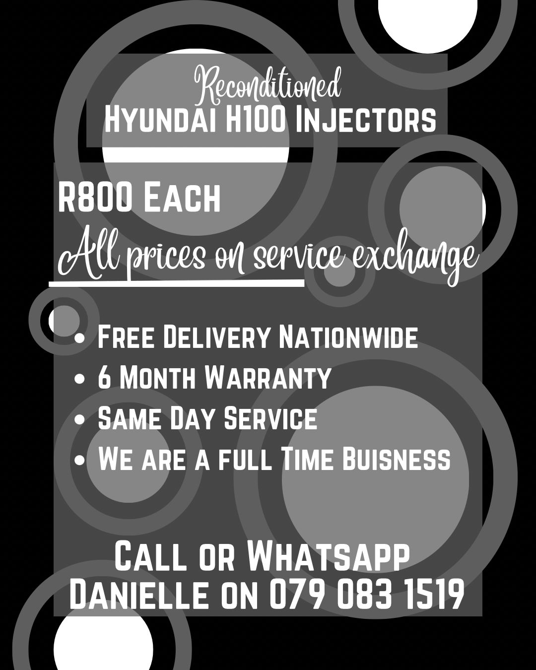 HYUNDAI H100 INJECTORS FOR SALE WITH WARRANTY INCLUDED - Private Seller HYUNDAI H100 INJECTORS FOR SALE WITH WARRANTY INCLUDED - Private Seller
