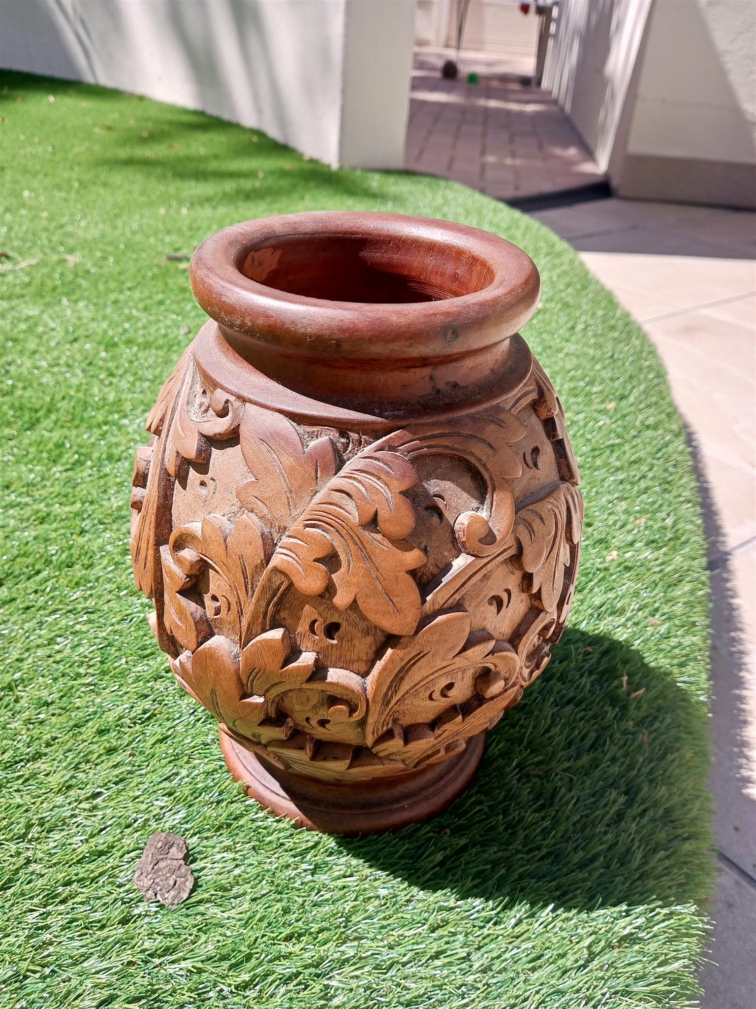 vintage hand carved wooden vase 10" tall vintage hand carved wooden vase 10" tall