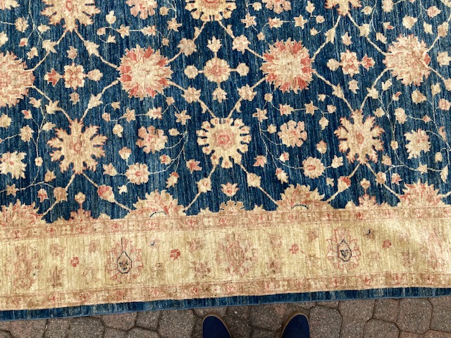 Afghan carpet blue and gold. Hand knotted 2.75x1.9m