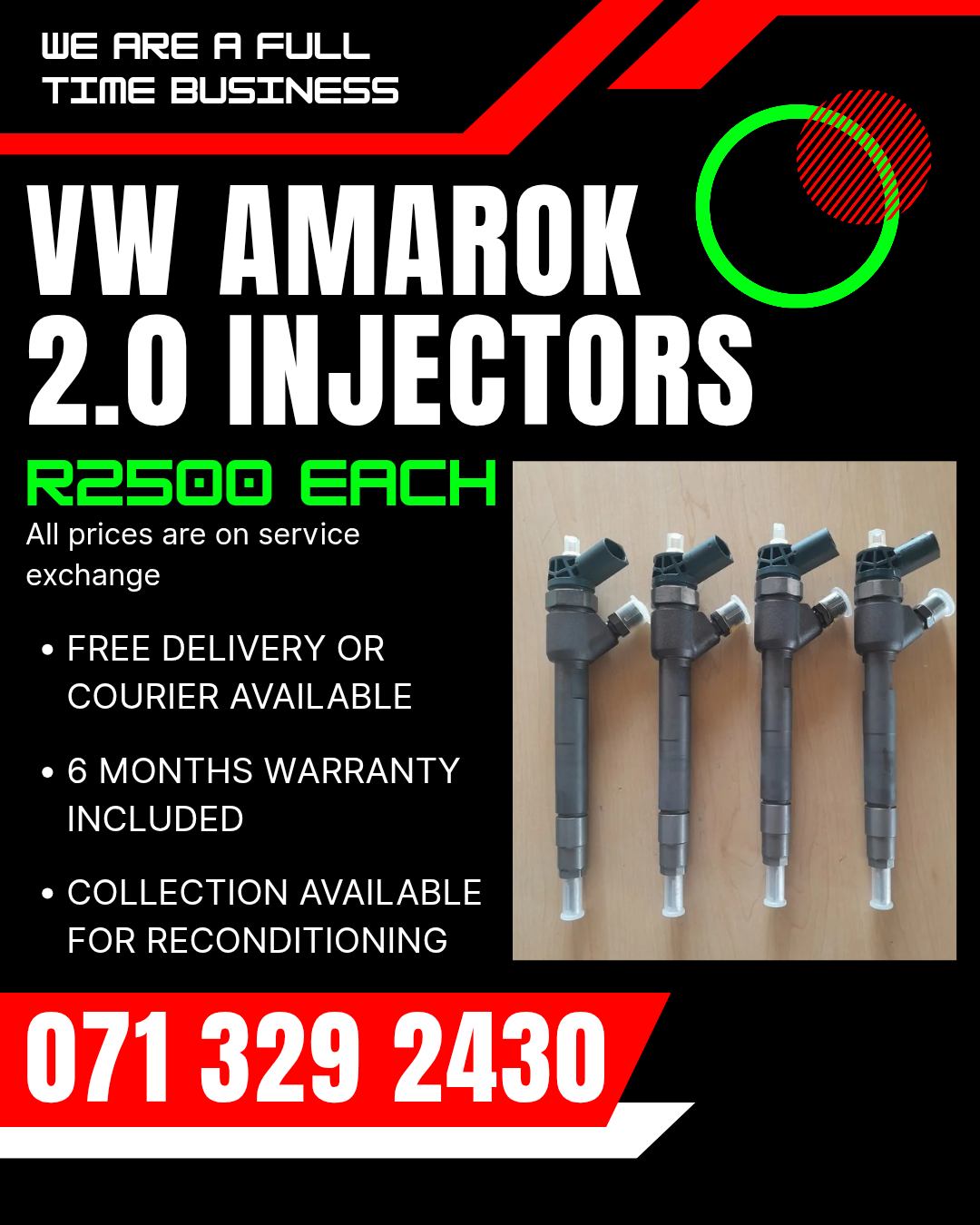 VW AMAROK 2.0 DIESEL INJECTORS FOR SALE WITH WARRANTY - Private Seller VW AMAROK 2.0 DIESEL INJECTORS FOR SALE WITH WARRANTY - Private Seller