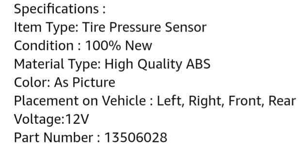 Opel TPMS Tyre Pressure monitor sensors and valve stems - Private Seller