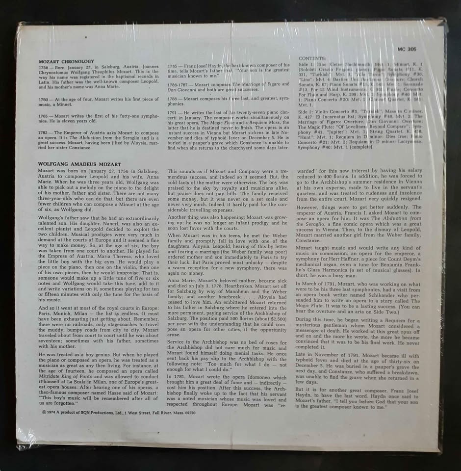 Mozart - His Life and His Music LP Record