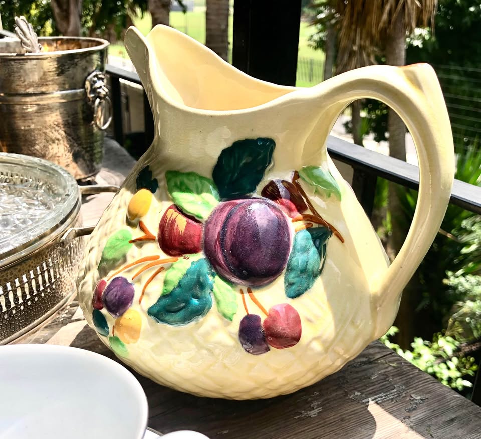 Vintage Charm: Hand-Painted Shorter & Son Jug with Protruding Fruit! Vintage Charm: Hand-Painted Shorter & Son Jug with Protruding Fruit!
