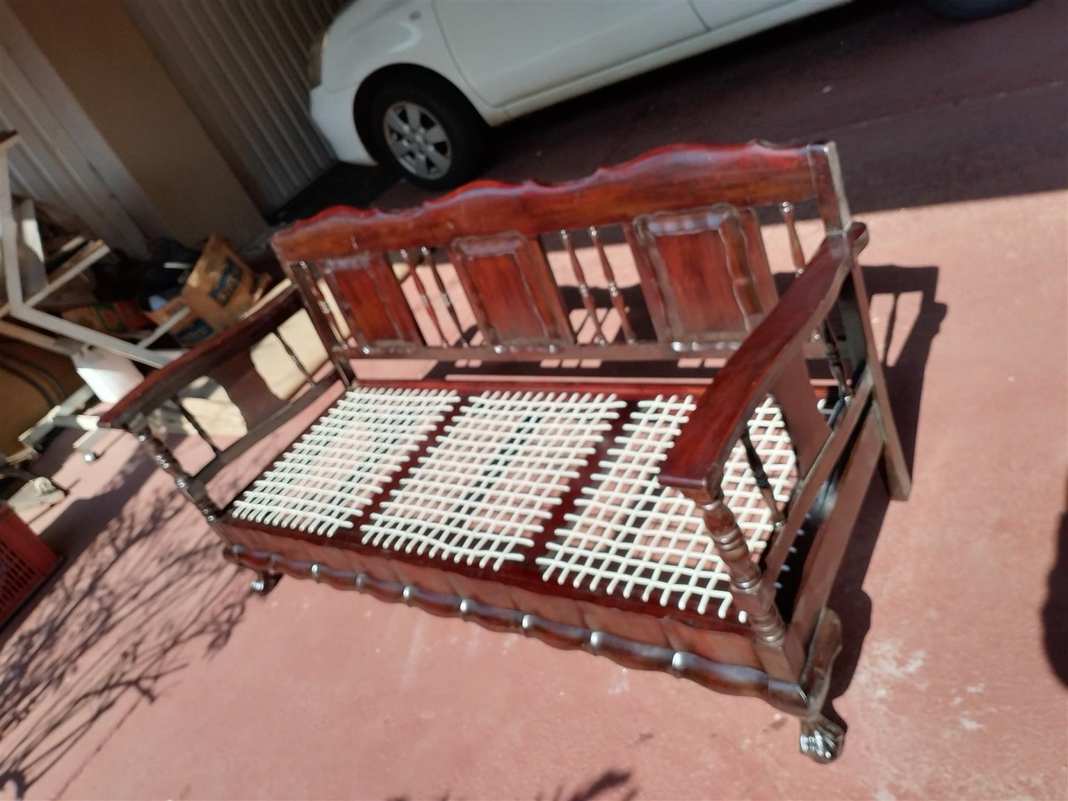 Three seater imbuia riempie bench. New riempies. nch