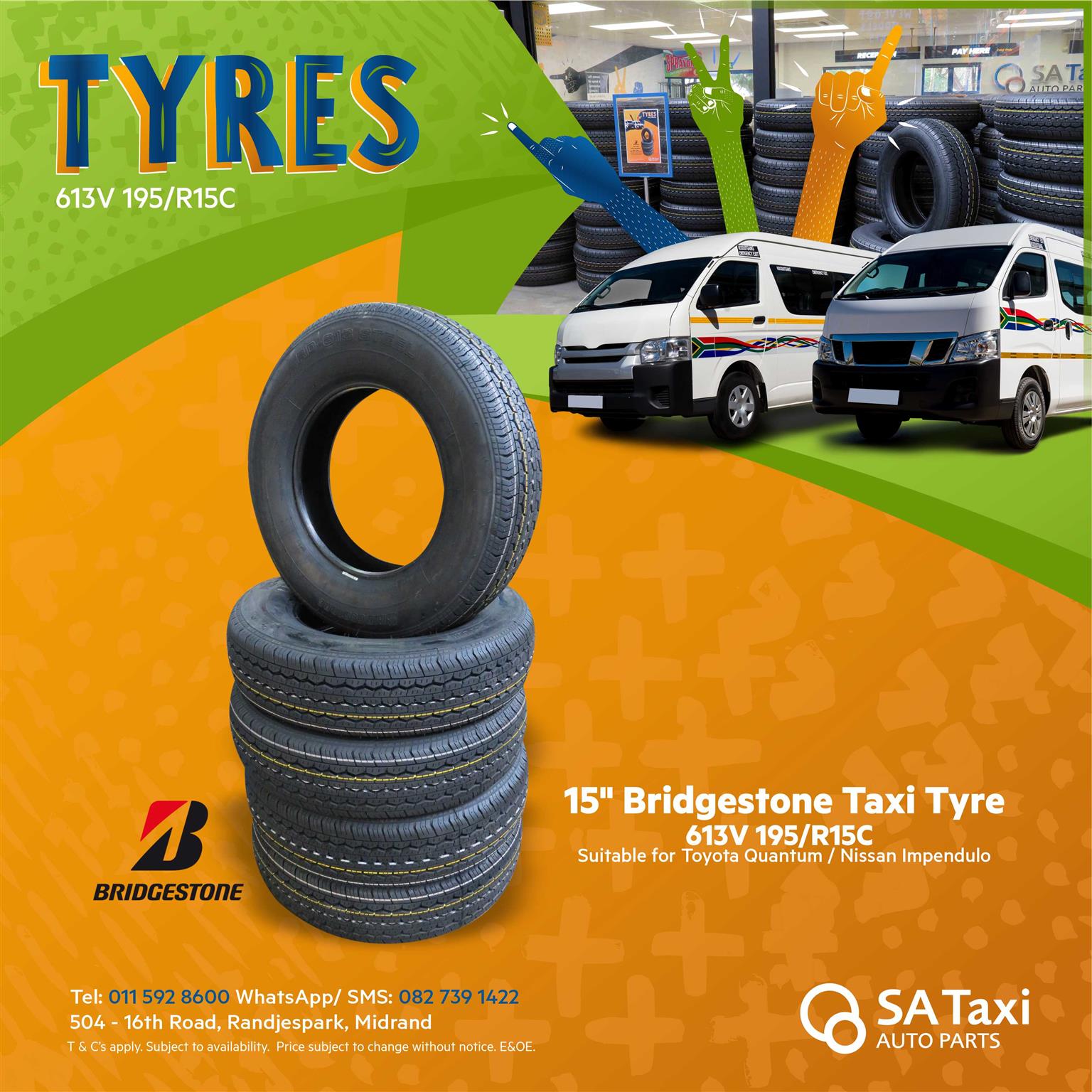 New  613 195R15C Bridgestone Taxi Tyre BW