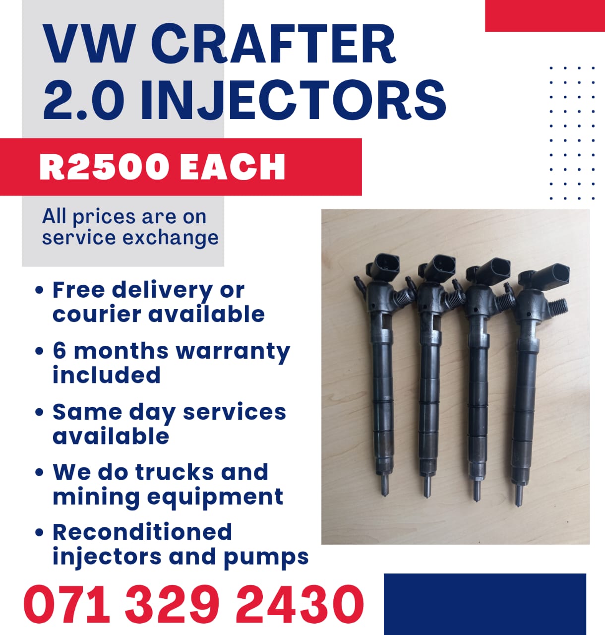 VW CRAFTER 2.0 INJECTORS FOR SALE WITH WARRANTY - Private Seller VW CRAFTER 2.0 INJECTORS FOR SALE WITH WARRANTY - Private Seller