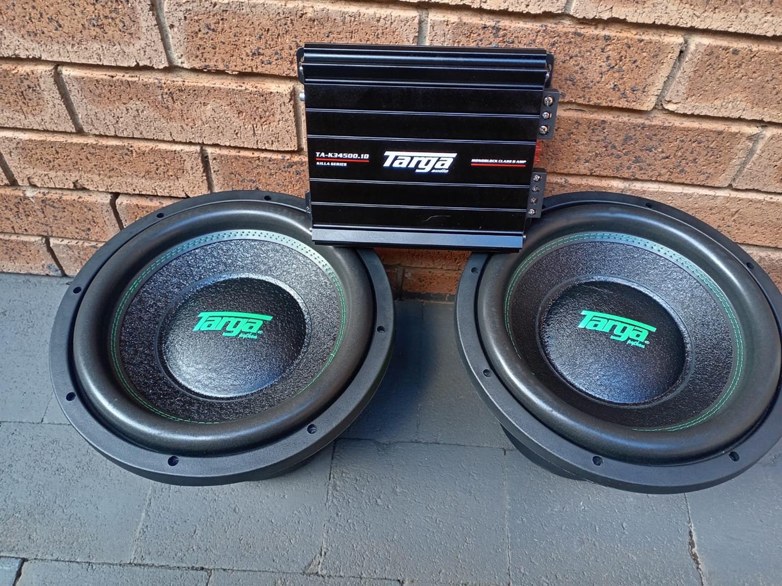 Car Audio Bass Combo 2 x Pythons Subwoofers & 34500w Targa Amplifier