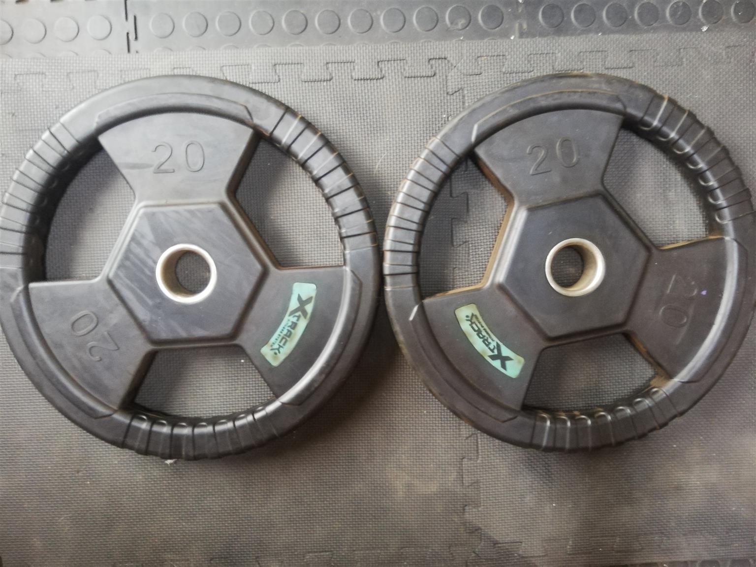 Olympic tri grip weight plates 2x20kg (NEW).