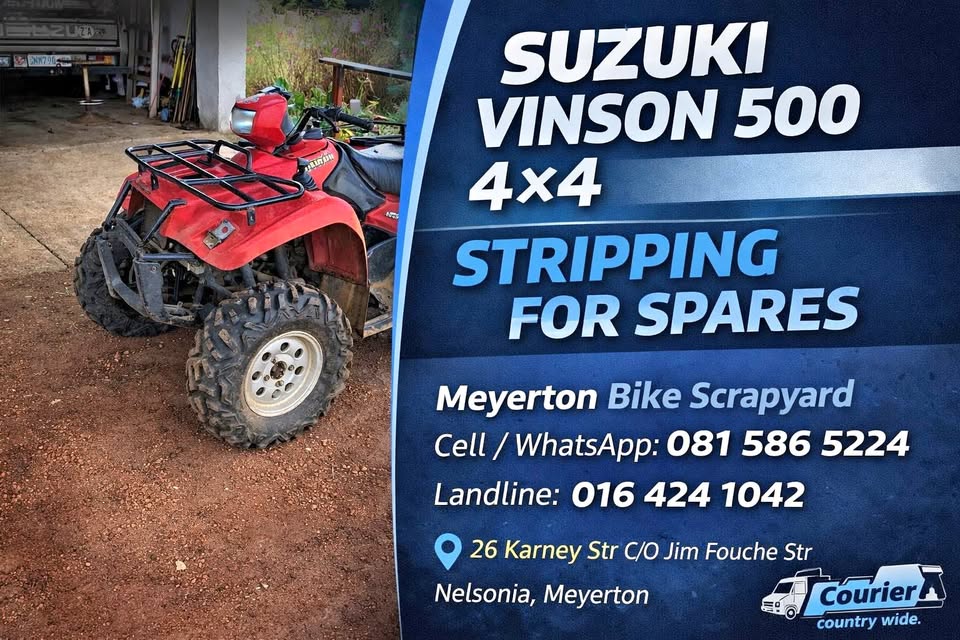 Suzuki Vinson 500 4 x 4 stripping for spares. Meyerton bike scrapyard new & secondhand spares. Andre - Private Seller Suzuki Vinson 500 4 x 4 stripping for spares. Meyerton bike scrapyard new & secondhand spares. Andre - Private Seller