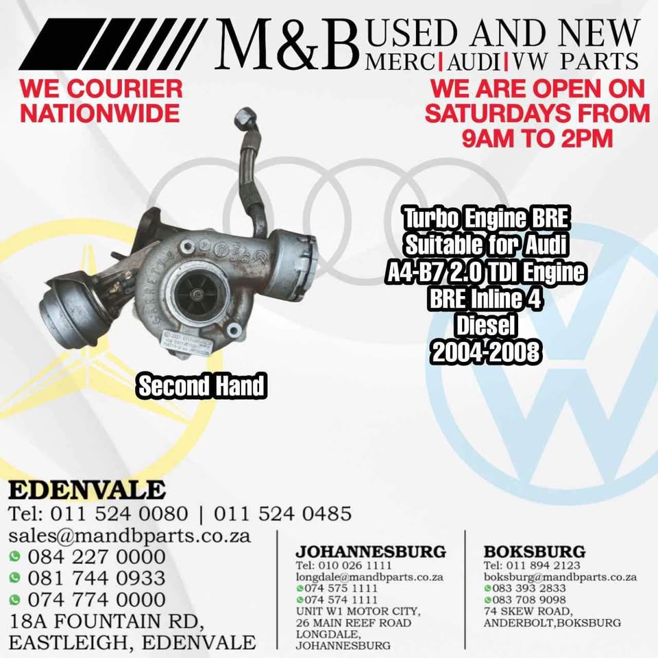 Turbo Engine BRE (Second Hand) Suitable for Audi A4-B7 2.0 TDI Engine BRE Inline 4 Diesel 2004-2008 - Private Seller Turbo Engine BRE (Second Hand) Suitable for Audi A4-B7 2.0 TDI Engine BRE Inline 4 Diesel 2004-2008 - Private Seller