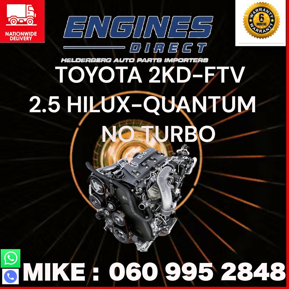 Toyota Hilux-Quantum 2.5 2KD-FTV Engine for sale.