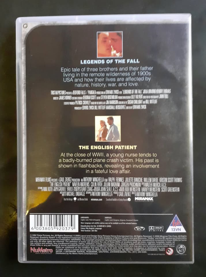 Legends of the Fall - Brad Pitt & The English Patient - Ralph Fiennes (2 DVD Set)