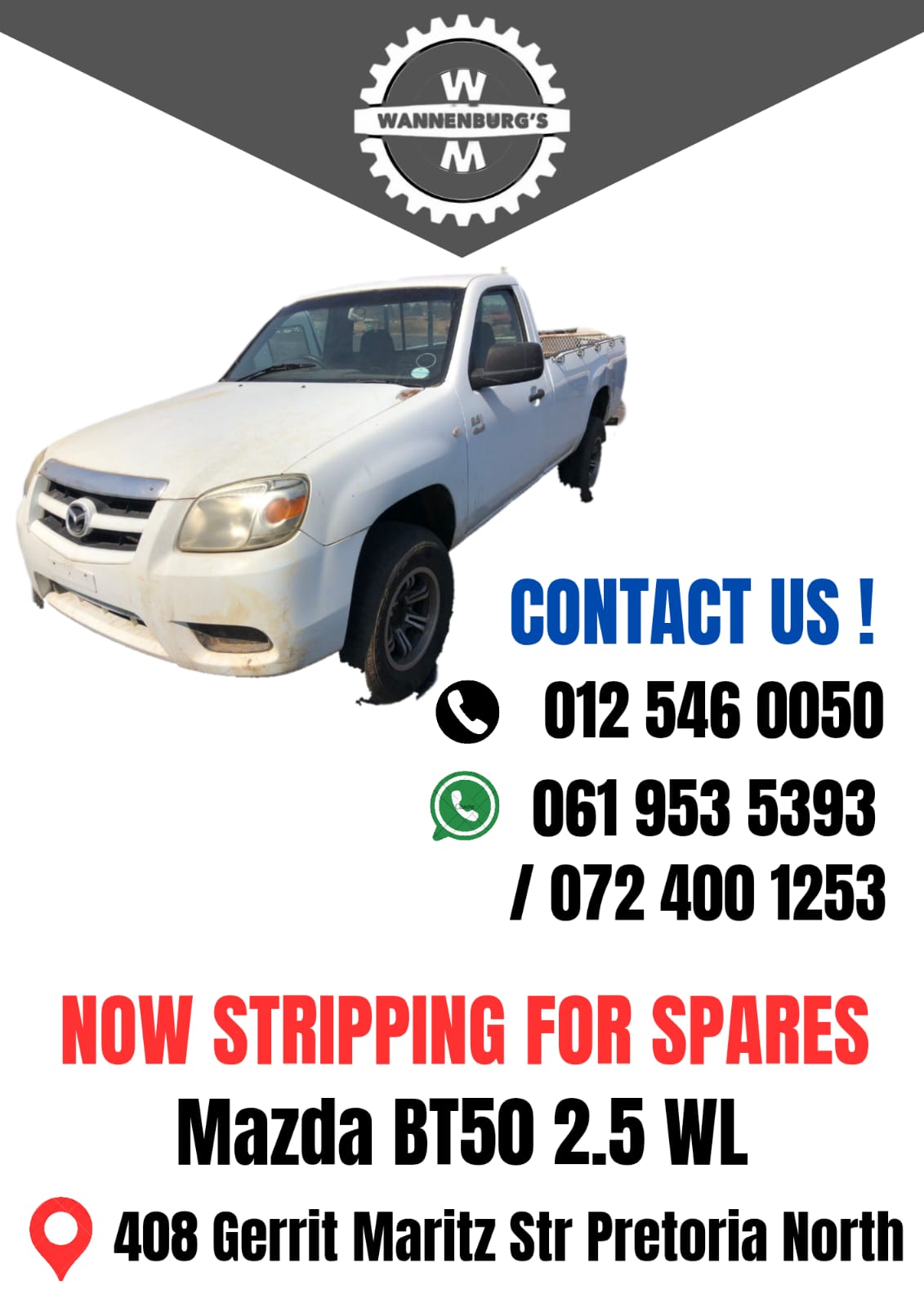 MAZDA BT50 2.5 WL BAKKIE STRIPPING FOR SPARES - Private Seller MAZDA BT50 2.5 WL BAKKIE STRIPPING FOR SPARES - Private Seller