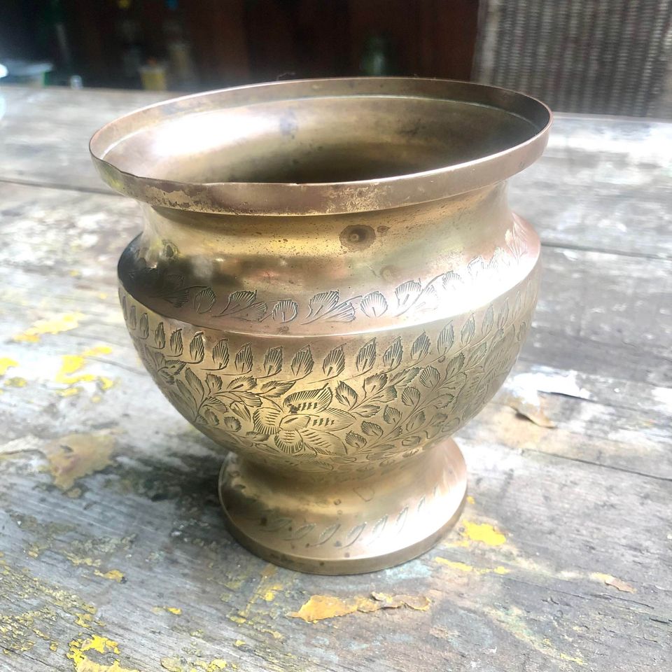 Antique Indian Holy Water Pot - Old Solid Brass Water Lota.