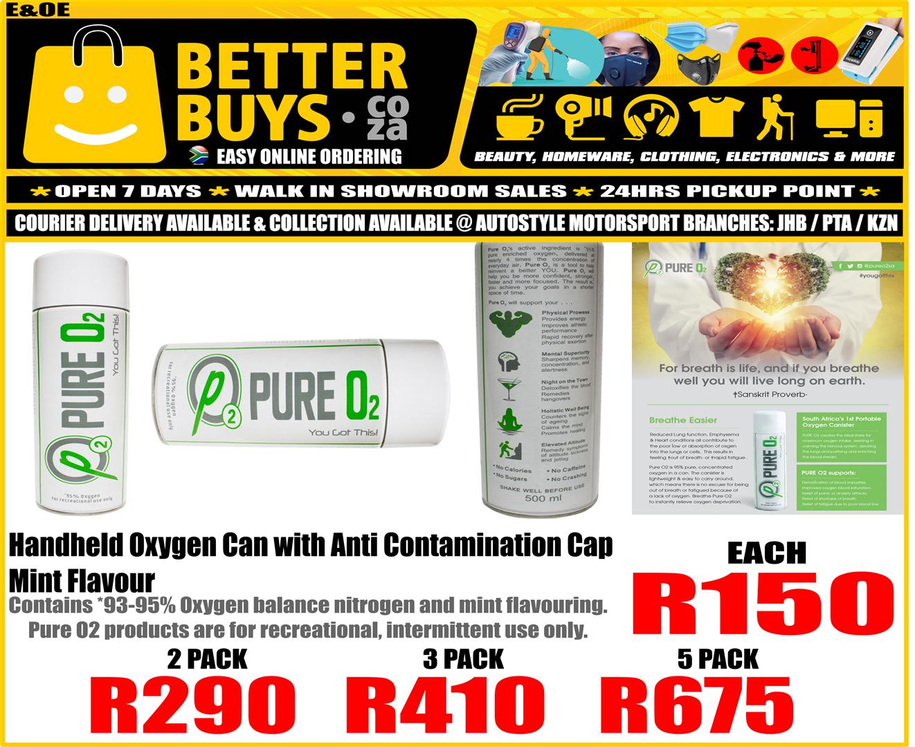 Pure O2 Handheld Oxygen Can with Anti Contamination Cap