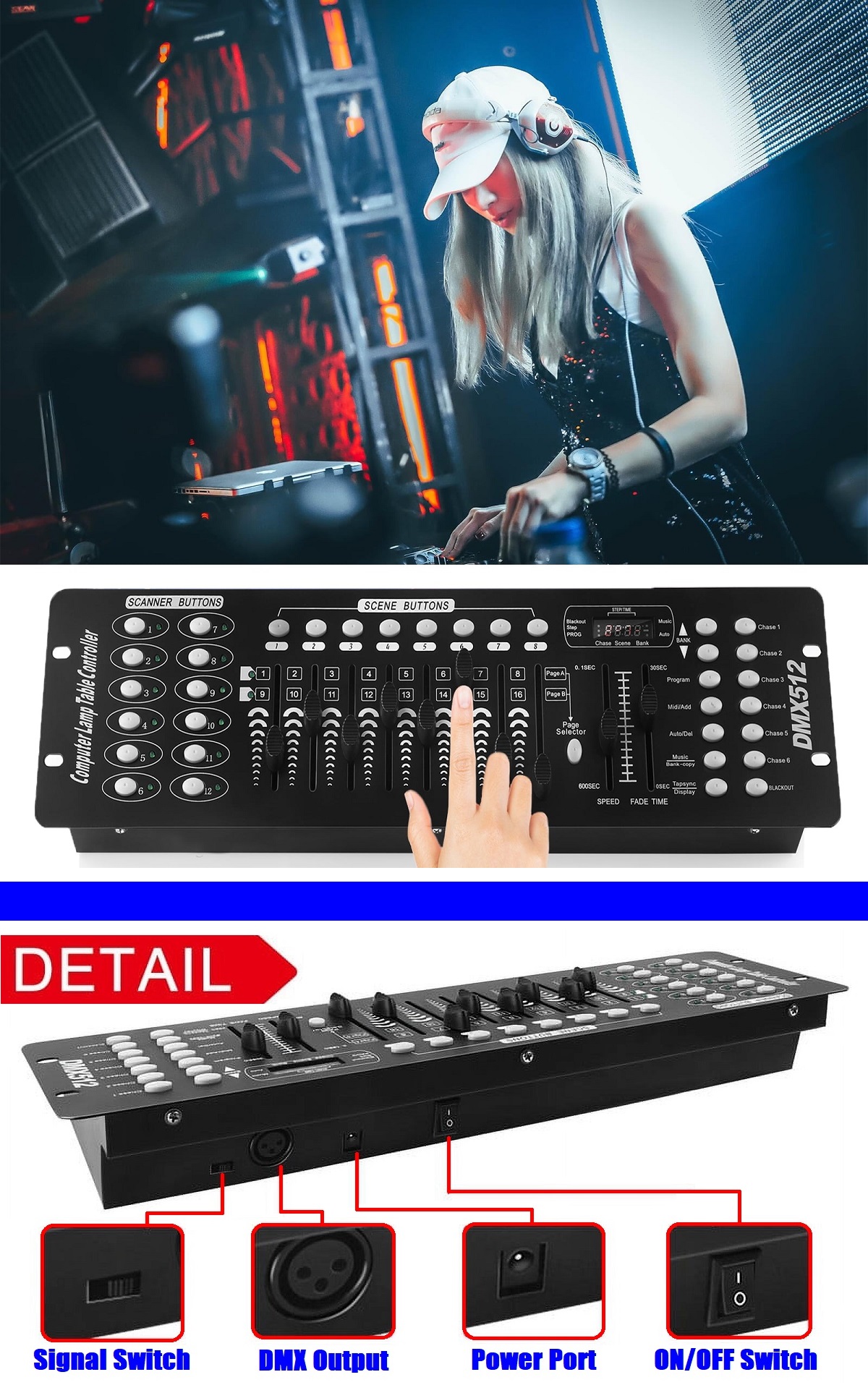 DMX512 Controller Console 192 Ch Light Effects for DJs, Disco, Stage, Party