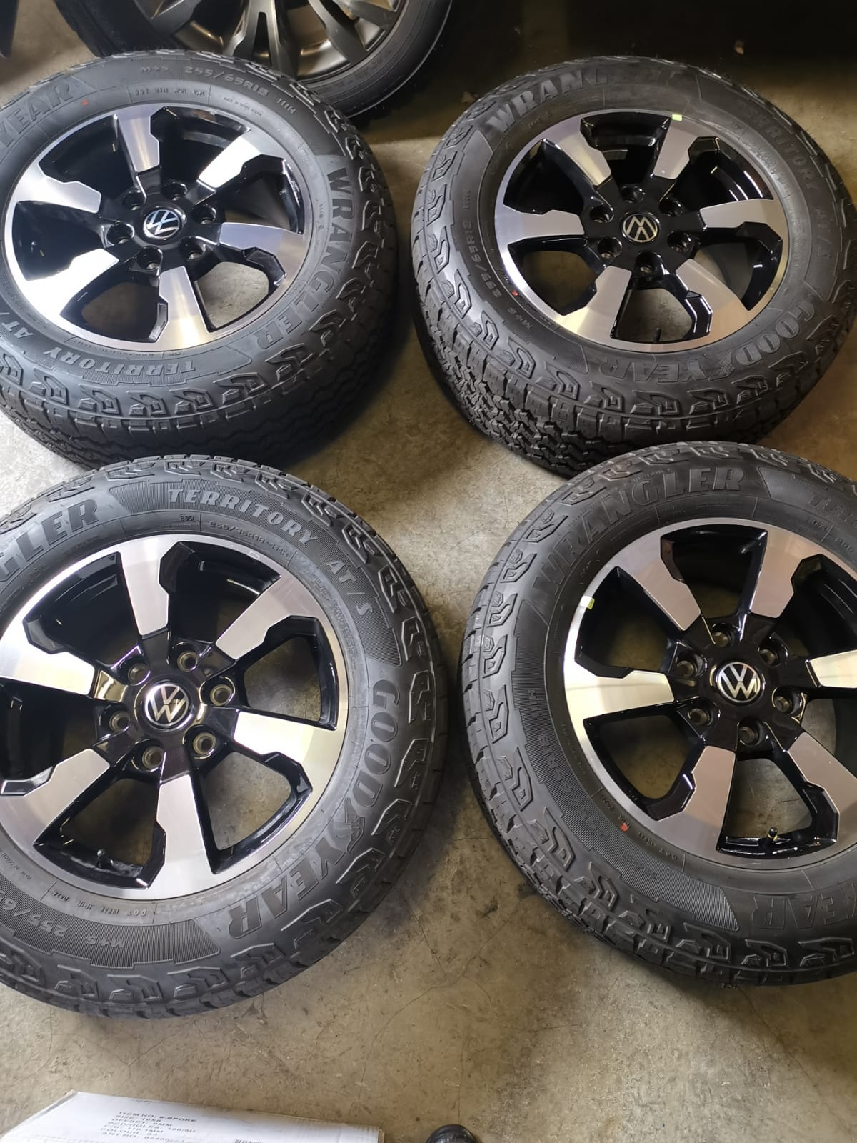 18inch VW Amarok OEM rims with new 255 65 18 Goodyear Wrangler Territory AT/S se - Private Seller 18inch VW Amarok OEM rims with new 255 65 18 Goodyear Wrangler Territory AT/S se - Private Seller