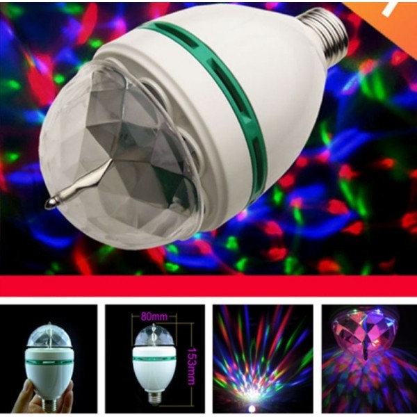Auto Rotating DJ Party Disco Stage MultiColour RGB LED E27 Socket Crystal Lamp.