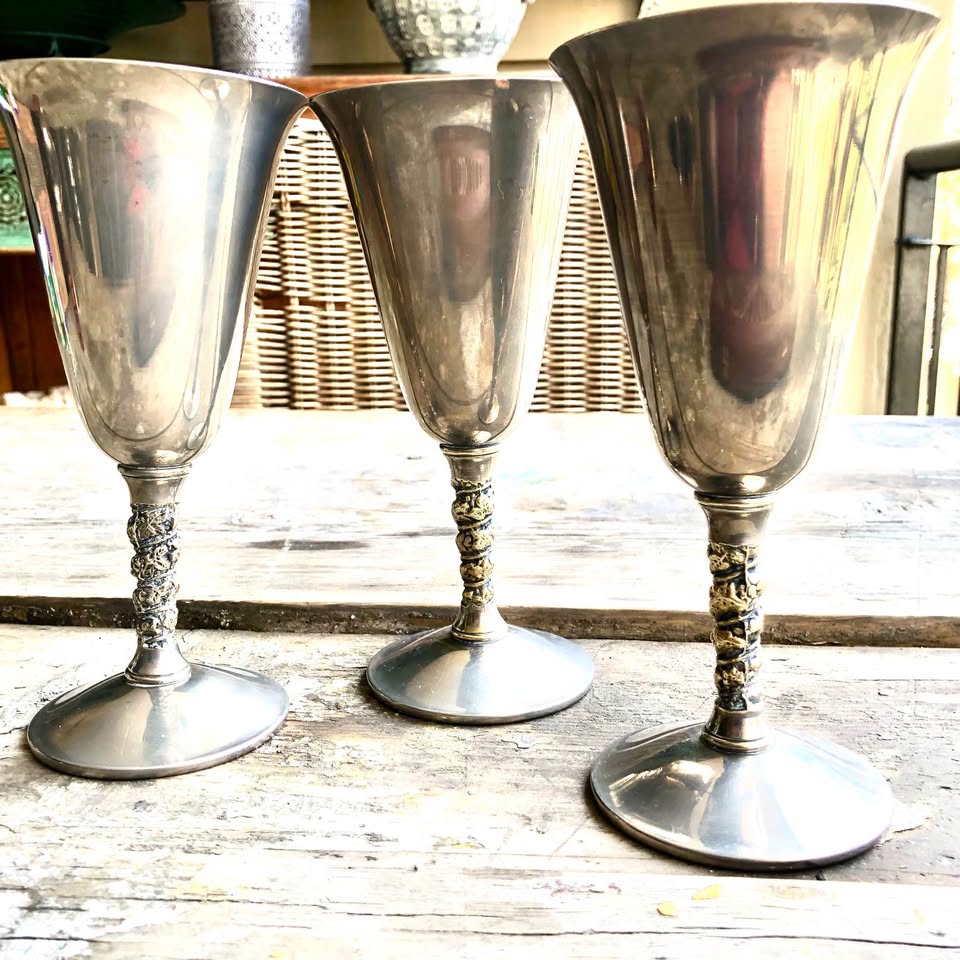3x Stunning Vintage Valero Casa Pupo Silver plated Wine Goblets-Set of three -Made in Spain