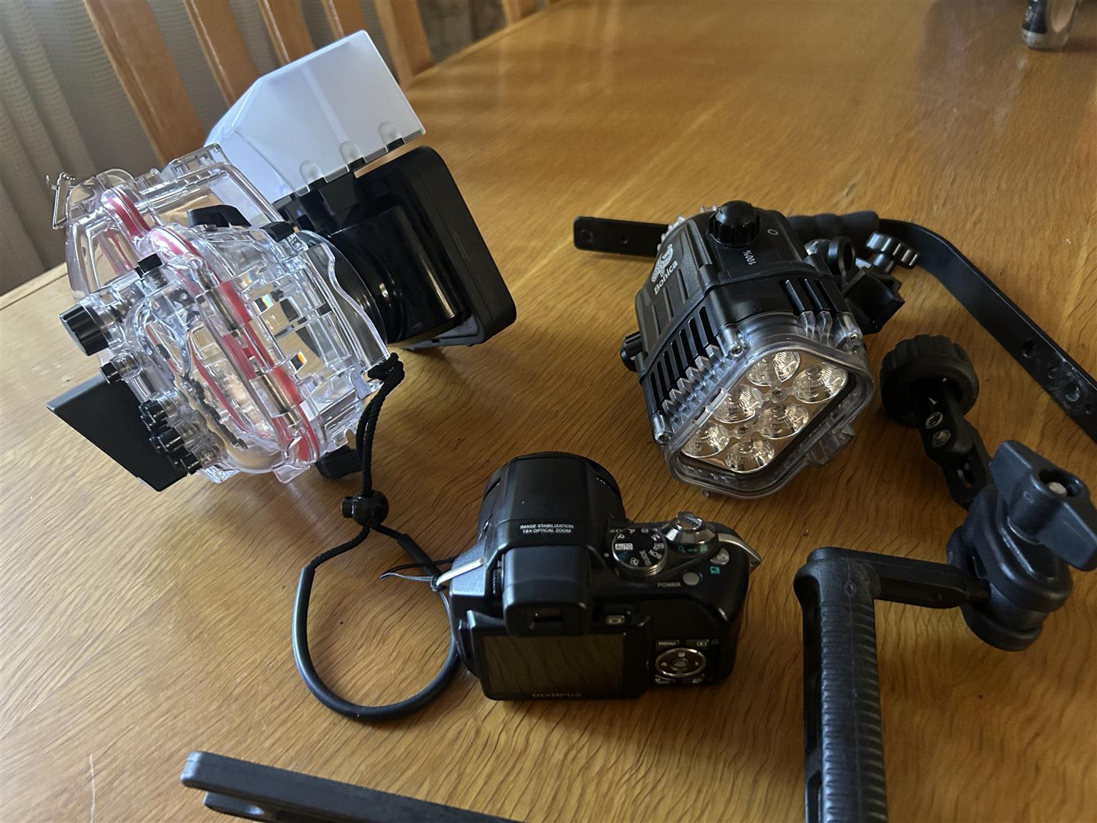 Camera under water with housing and led light