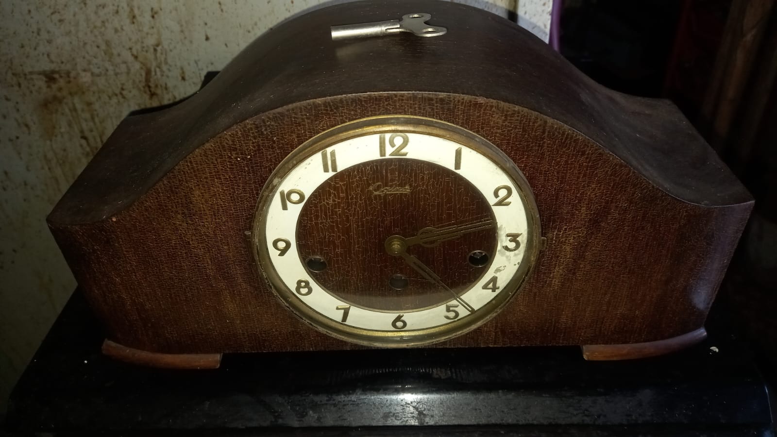 Antique clock and tins Antique clock and tins