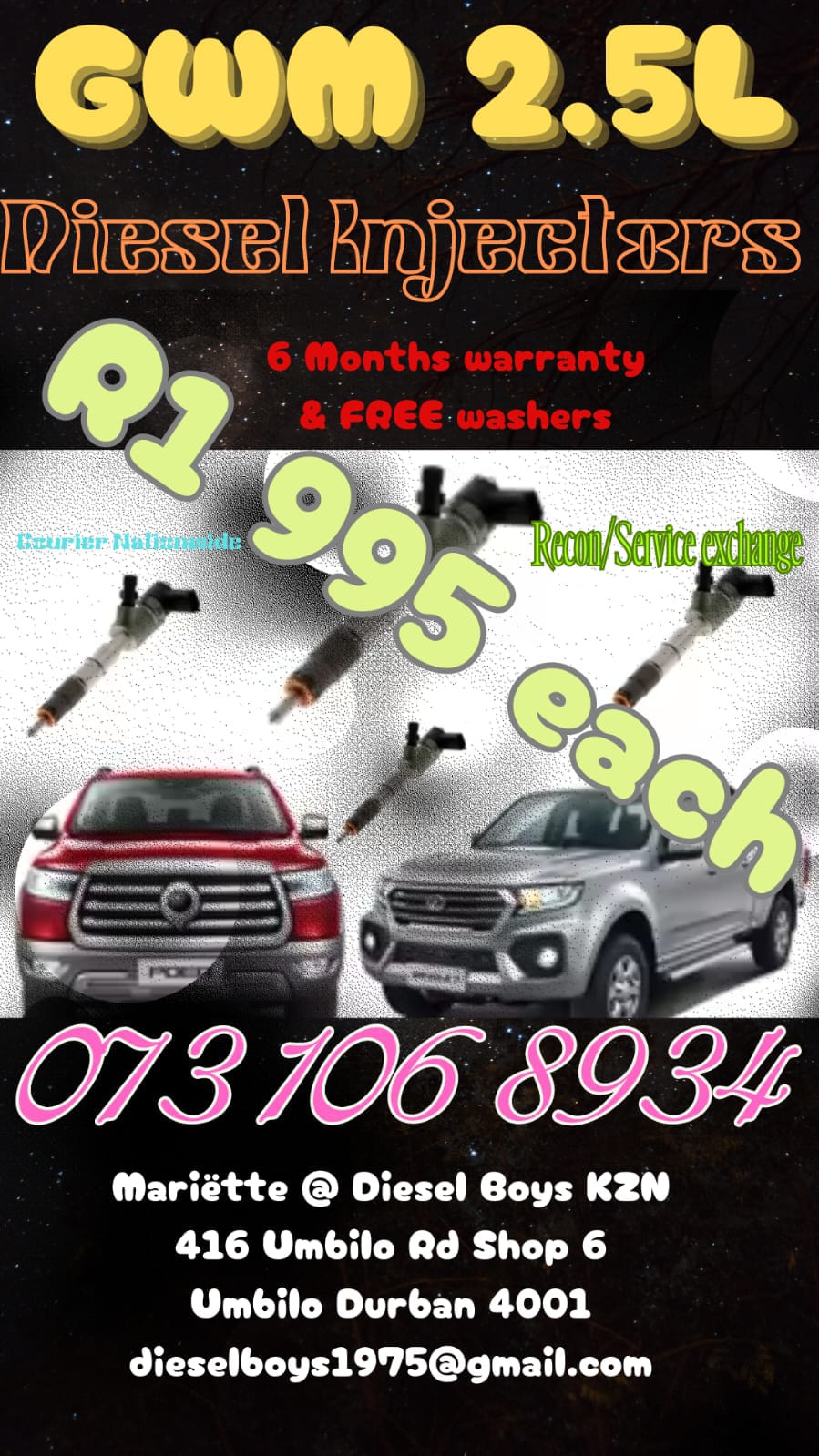 GWM 2.5L DIESEL INJECTORS - Private Seller