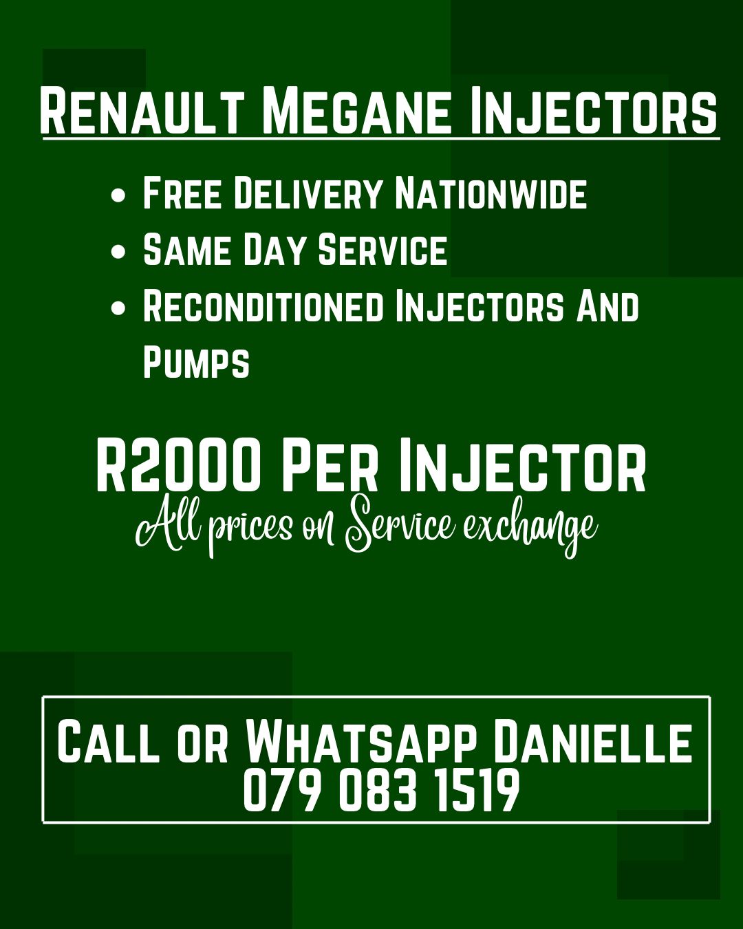 RENAULT MEGANE 1.9 INJECTORS FOR SALE WITH WARRANTY INCLUDED - Private Seller RENAULT MEGANE 1.9 INJECTORS FOR SALE WITH WARRANTY INCLUDED - Private Seller
