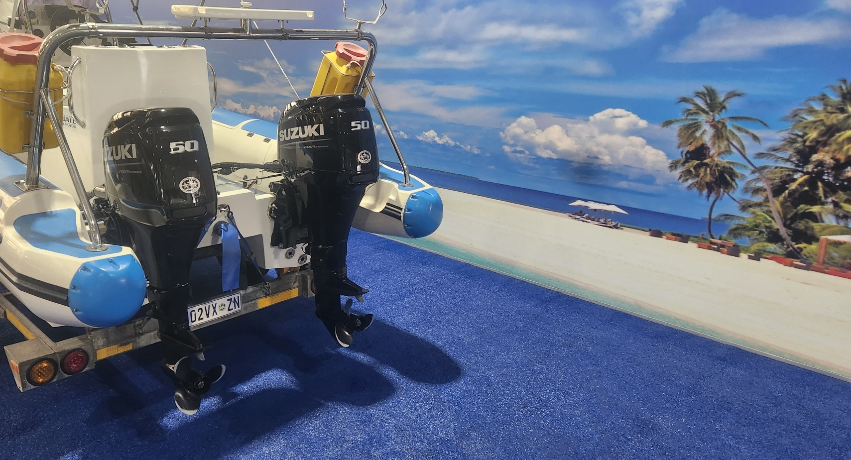 UNIQUE 575 RTB ON TRAILER 2 X 50 HP SUZUKI 4 STROKES