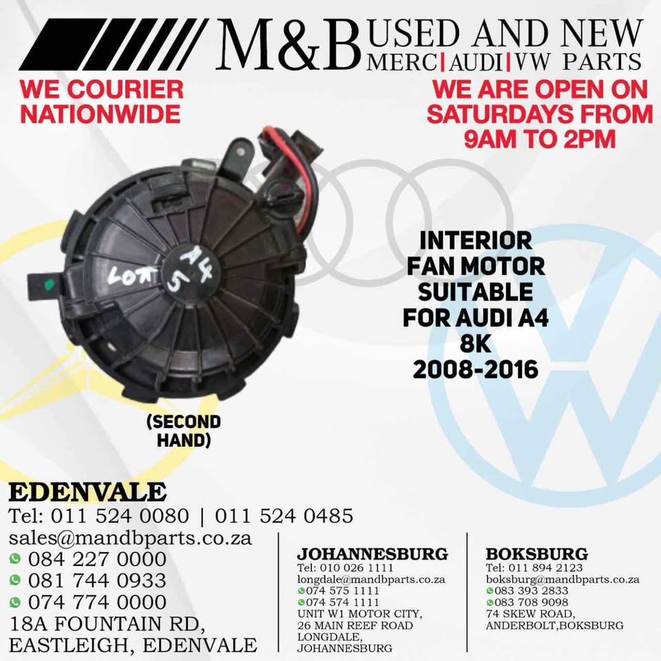Interior Fan Motor (Second Hand) Suitable for Audi A4 8K 2008-2016 Part Number: 8K2820021 - Private Seller Interior Fan Motor (Second Hand) Suitable for Audi A4 8K 2008-2016 Part Number: 8K2820021 - Private Seller