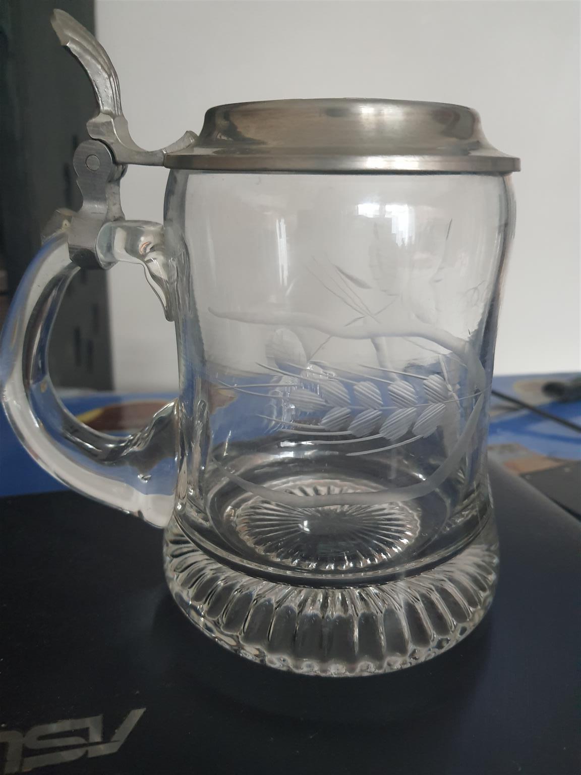 BMW Pewter lid glass beer stein mug – ERBO ZINN 8" BMW Pewter lid glass beer stein mug – ERBO ZINN 8"