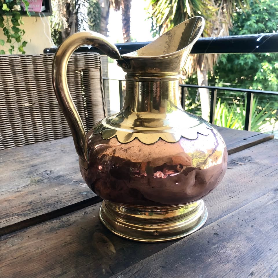 Vintage Copper and Brass Water Jug: A Timeless Belgian Treasure with a Few Stories to Tell