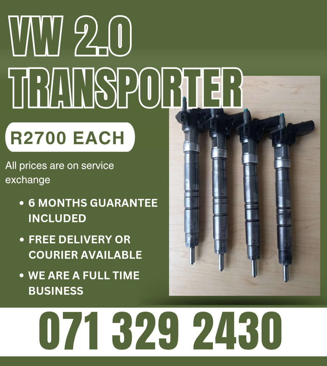 VW TRANSPORTER 2.0 DIESEL INJECTOR FOR SALE WITH WARRANTY - Private Seller VW TRANSPORTER 2.0 DIESEL INJECTOR FOR SALE WITH WARRANTY - Private Seller