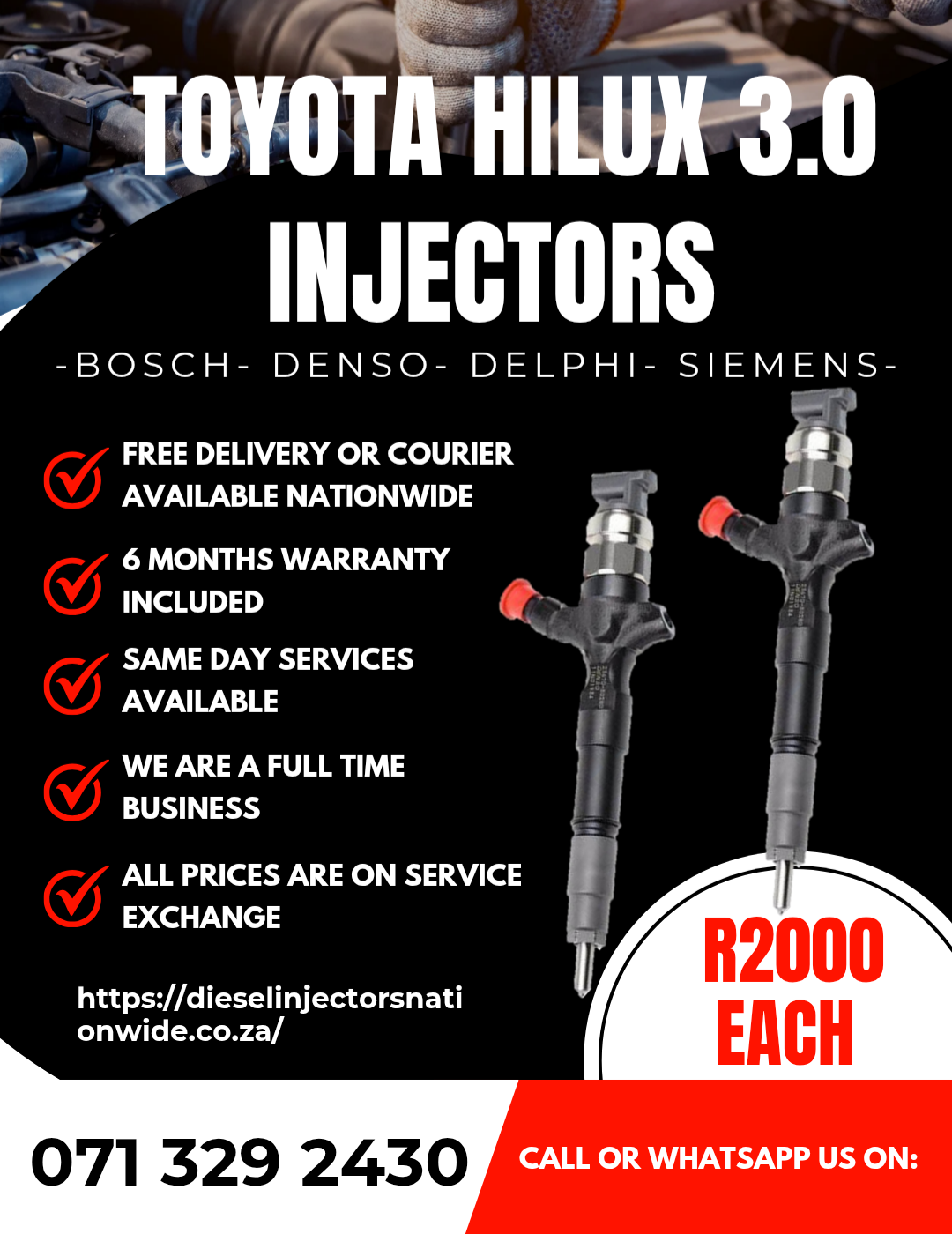 TOYOTA HILUX 3.0 DIESEL INJECTORS FOR SALE WITH WARRANTY - Private Seller TOYOTA HILUX 3.0 DIESEL INJECTORS FOR SALE WITH WARRANTY - Private Seller