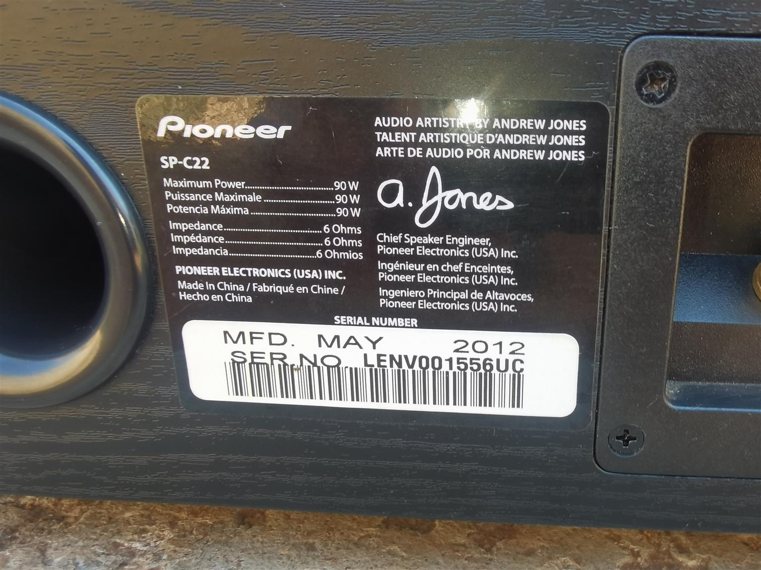 Pioneer Andrew Jones Signature Centre Speaker