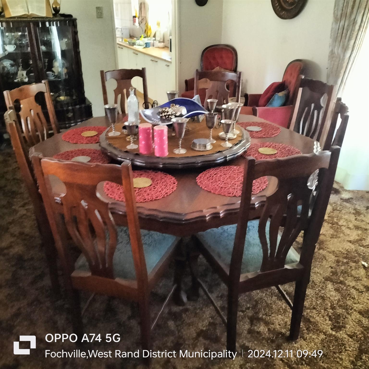 Vintage solid Imbuia ball and claw dining room set for sale R30000.00 or nearest