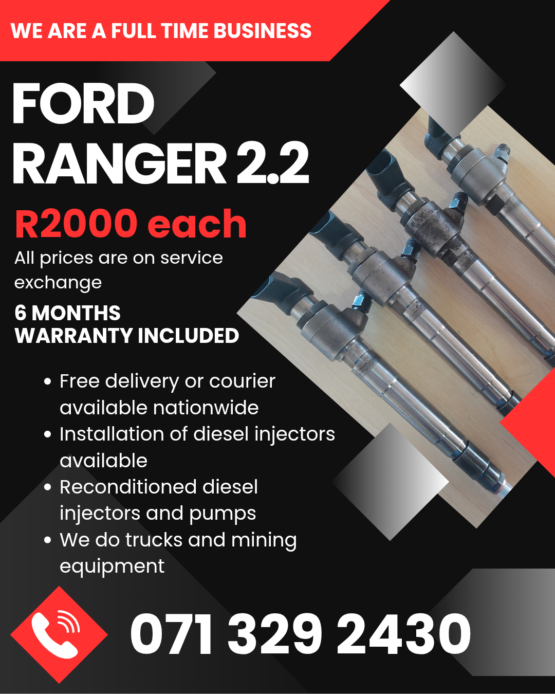 FORD RANGER 2.2 INJECTORS FOR SALE WITH WARRANTY INCLUDED - Private Seller FORD RANGER 2.2 INJECTORS FOR SALE WITH WARRANTY INCLUDED - Private Seller