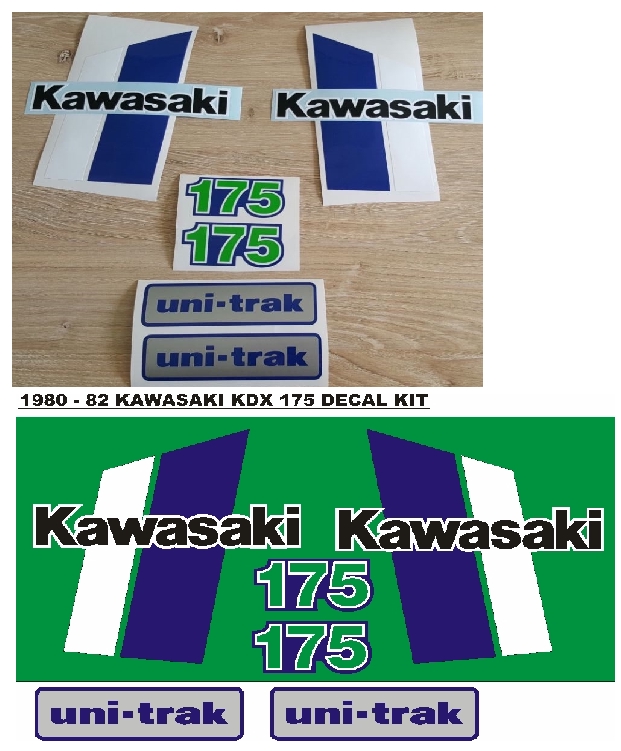Stickers graphics decals set for a 1980 Kawasaki KDX 175 motorcycle
