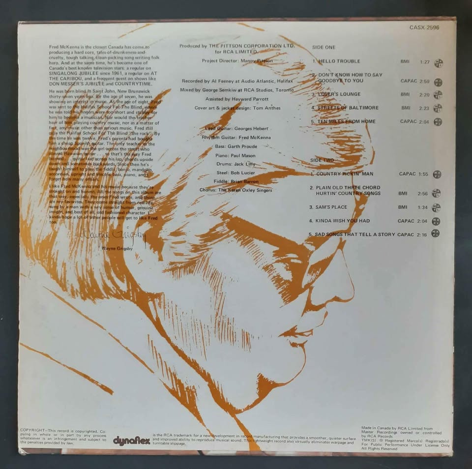 Fred McKenna - Plain Old Three Chord Hurtin' Country Songs LP Record