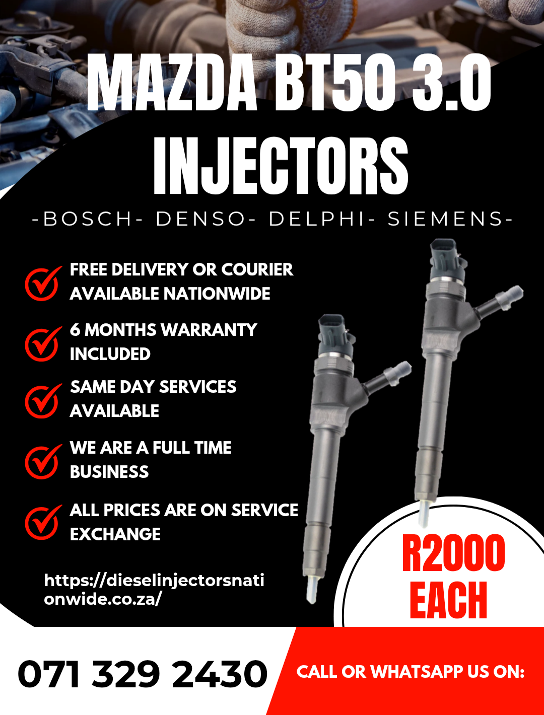 MAZDA BT50 3.0 DIESEL INJECTORS FOR SALE WITH WARRANTY - Private Seller MAZDA BT50 3.0 DIESEL INJECTORS FOR SALE WITH WARRANTY - Private Seller