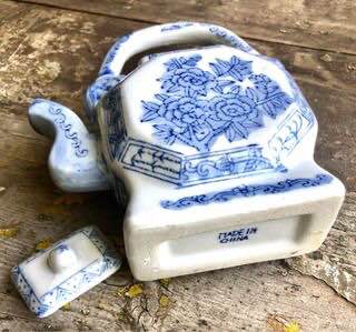 Unique Vintage Blue and White Miniature Octagon Teapot