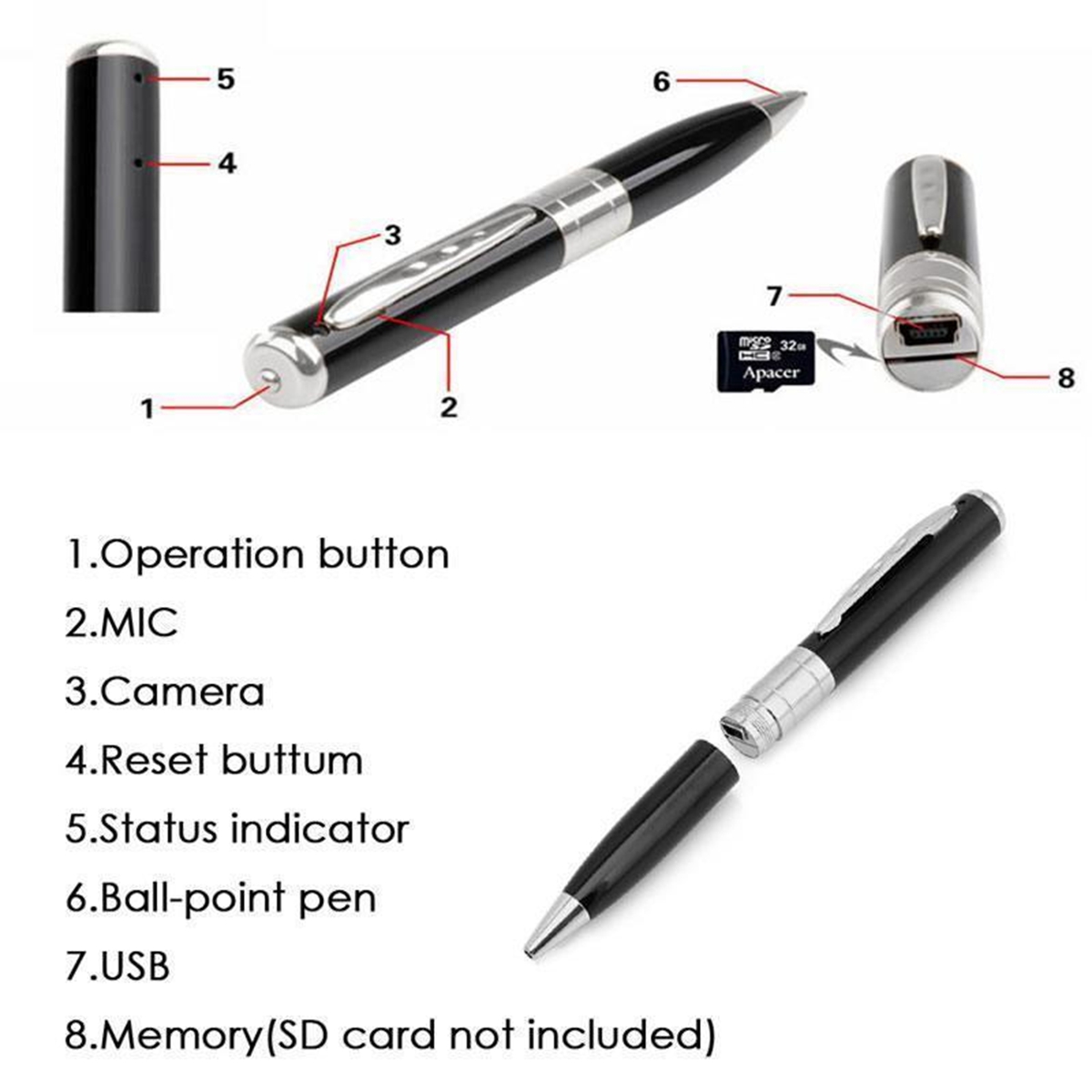 Spy Pen Digital Colour Video Audio Recorder with Micro SD Card Slot. Brand New Products.