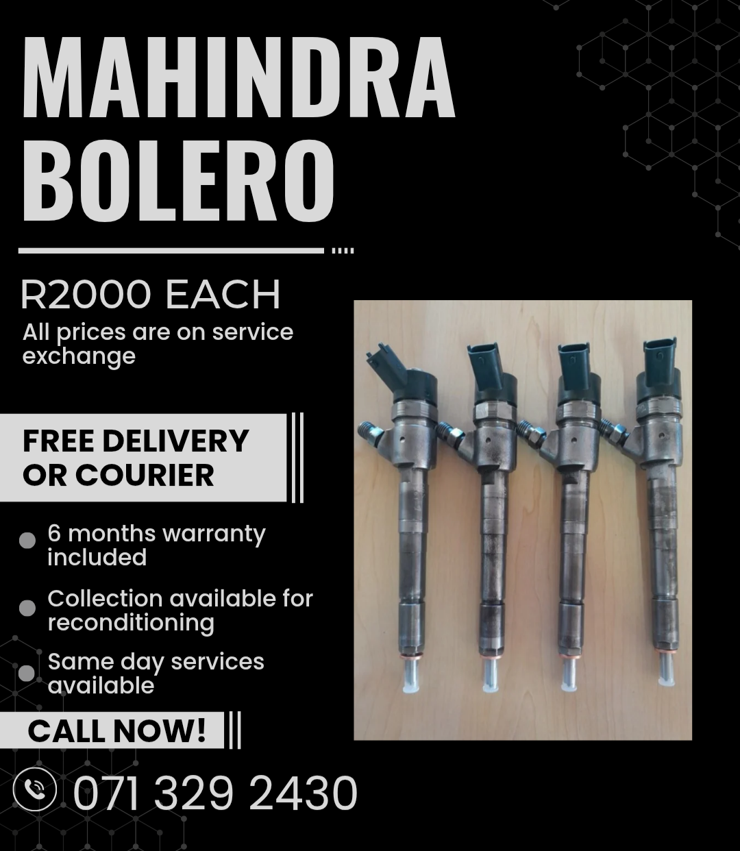 MAHINDRA BOLERO DIESEL INJECTORS FOR SALE WITH WARRANTY - Private Seller MAHINDRA BOLERO DIESEL INJECTORS FOR SALE WITH WARRANTY - Private Seller