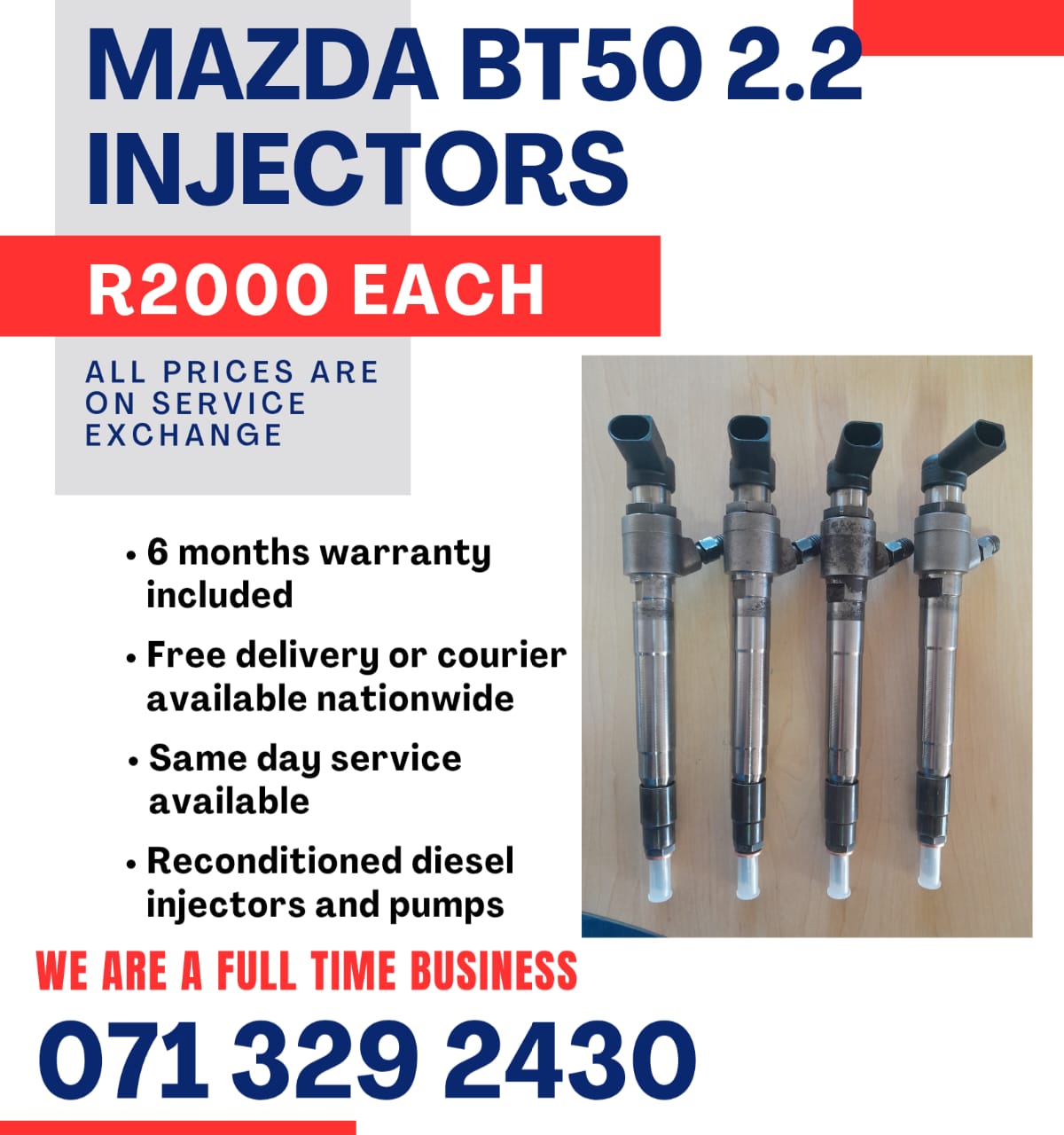 MAZDA BT50 2.2 INJECTORS FOR SALE WITH WARRANTY INCLUDED - Private Seller MAZDA BT50 2.2 INJECTORS FOR SALE WITH WARRANTY INCLUDED - Private Seller